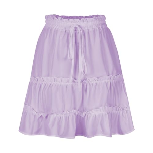 Womens Summer Beach Skirts Flowy Ruffle Tiered Mini Skirt Cute High Waist Boho Flared A-Line Short Skirts Dress4