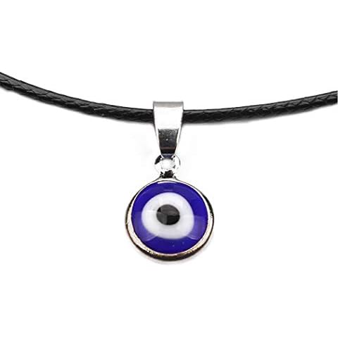 jewelleryjoy Evil Eye Pendant Necklace Waxed Cord Choker in Organza Bag Cover