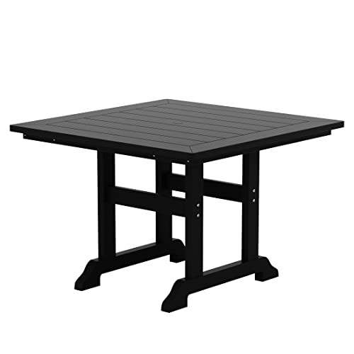 Westintrends Malibu Outdoor Dining Table, All Weather Poly Lumber Adirondack 43" Trestle Square Patio Table With Umbrella Hole, Black #TOP27