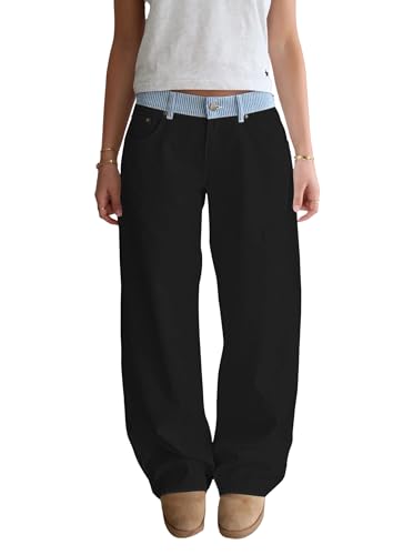 Women's Wide Leg Jeans Adjustable High Waisted Summer Casual Loose Denim Ankle Pants