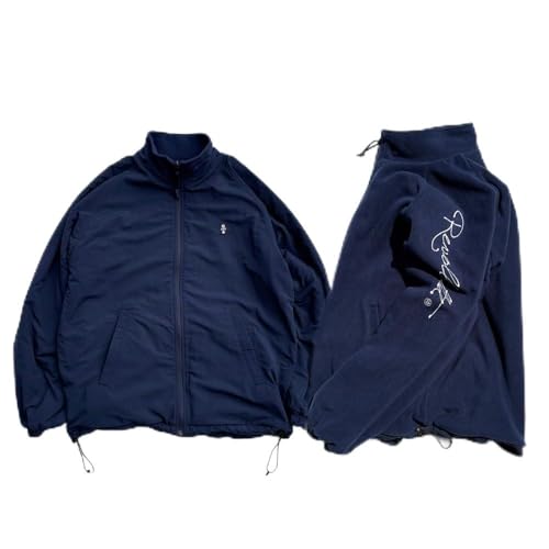 [ネイビー] ファッション 洋服 2WAY リバーシブル ナイロン×フリース スタンドジャケット 2色 ブラック ネイビー オシャレ M L XL