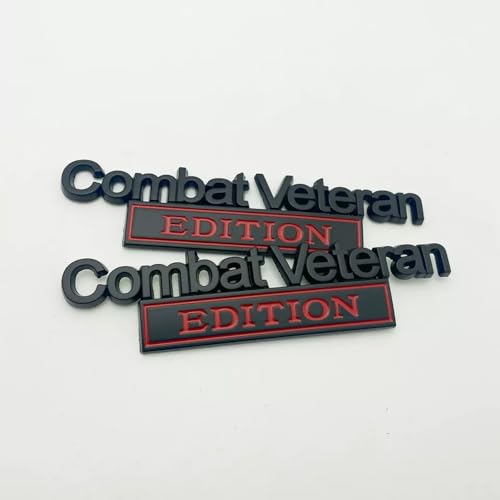 Image of Pair Set Combat Veteran Edition Emblem 3D Badge Raised Decals Exterior Truck Stickers Replacement for Universal Vehicle, SUV, Motorcycle, (Black Red)