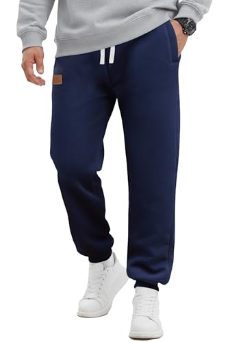 VOGSTART Herren Ribbed Ankle Jogger Fuzzy Pant Sherpa Active Stretch Running Pocket Sweatpant Marineblau S