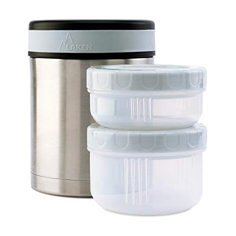 Laken Thermo Vacuum Insulated Stainless Steel Food Jar Container w/Cover and 2 PP Containers Cover