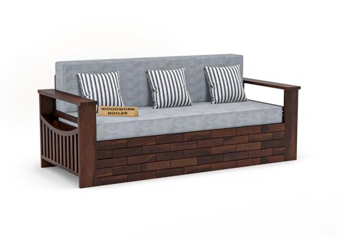 Image of Solid Sheesham Wooden Sofa Cums Bed with Mattresses for Living Room|Rosewood 3-Person Sofa Cums Bed for Bedroom Without Pillow (C-Walnut Finish)