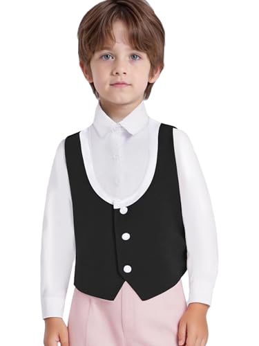 renvena Kids Vest for Boys 3 Button Formal Suit Vest U Neck Sleeveless Color Block Dress Waistcoat3