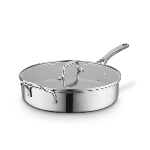 Poêle multi-couches inox induction avec couvercle en verre trempé