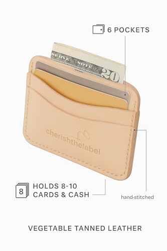Minimalist Leather Card Holder, Slim Front Pocket Wallet, Hand-Stitched Full Grain Vegetable Tanned Leather For Men & Women (BEIGE HAND STICH, BEIGE)2
