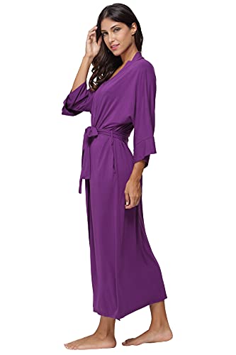 Missnina Womens Full Length Kimono Robes Long Bathrobes Soft Loungewear Sleepwear,Purple #TOP3