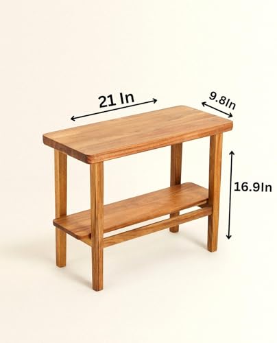 Image of Solid Sheesham Wood Side Table - Handcrafted Bedside Table for Living Room, Bedroom & Office - Multipurpose Wooden Nightstand | Natural Finish, (21 x 9.8 x 16.9 Inches)