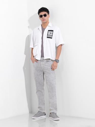 Image of The Indian Garage Co Men Slim Straight Fit Solid Mid-Rise Stretchable Jeans