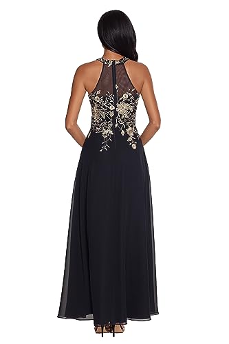 Betsy & Adam Women's Long Embroidered Halter Chiffon Gown2