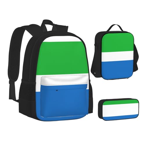 nanger Sierra Leone Flag Print 3-Piece Set Backpack, Lunch Bag And Pencil Case, For Travel, College, And Daily Use2