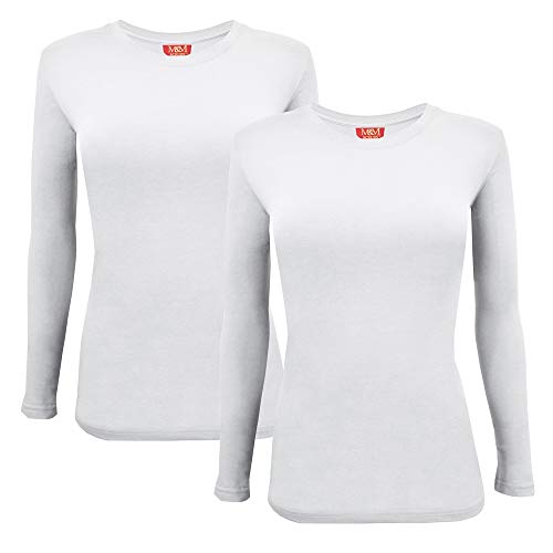 ACTIVE UNIFORMS Women's Under Scrub Tee Crew Neck Long Sleeve T-Shirt 2- Pack (White, 2X-Large)