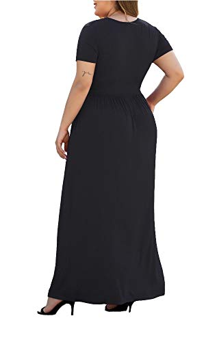 Women's L-5XL Short Sleeve V-Neck Plus Size Maxi Dresses with Pockets4