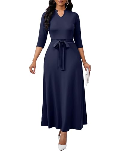 Image of BubFee Maxi Dresses for Women Semi Formal Long Dress 3 /4 Sleeve Casual A-line Church Dresses with Pockets
