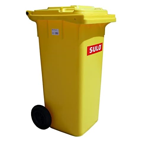 SULO 120 Liter Gelbe Tonne Müllbehälter Mülltonne Abfalltonne Gelb Für alle DIN-Klammschüttungen Made in Germany Extra Starker Kunststoff Leise Vollgummiräder Leicht zu Reinigen UV-Fest Rost Fest Verrottungsfest Cover