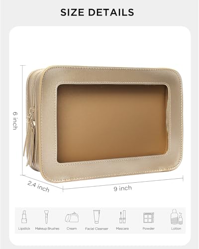 Image of LETGO Clear Makeup Bags,TSA Approved Toiletry Bag with Zipper,Sunscreen Bag Clear Makeup Toiletry Pouch Beach Vacation Essentials for Women Teen Girls Gifts(Golden)