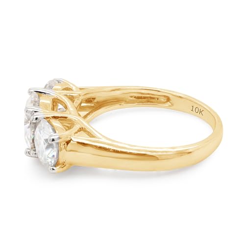 SAVEARTH DIAMONDS 3 Carat Round Cut Lab Created Moissanite Diamond Three Stone Engagement Ring for Women In 10K Or 14K Solid Gold Jewelry (VVS1 Clarity, 3.00 Cttw)3