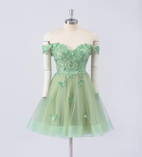 3D Butterfly Short Homecoming Dresses 2025 Off Shoulder Puffy A Line DAMA Dresses Sparkly Tulle Teens HOCO Dress2