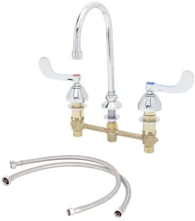 B-2866-05CR-KIT Widespread Faucet, 8" Deck Mount, QT Eternas w/ Check Valves, 4" Handles, Swivel Gooseneck, 2.2 GPM Aerator & 24" Flexible Supply Hoses