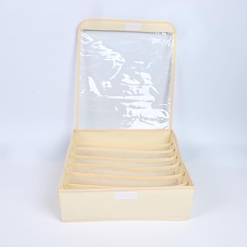 Image of House of Quirk 7 Slot Foldable Underwear and Bra Drawer Organizer, Closet, Dresser, Drawer, Organizer, Fabric Basket, Clothes, Bra, Underwear, Clothing, Divider (Beige)