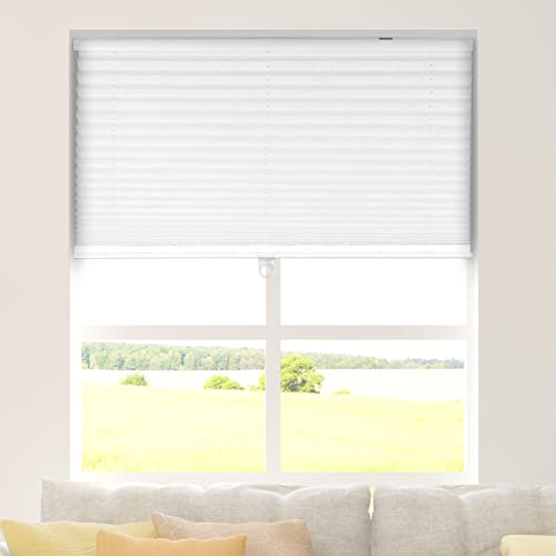 Calyx Interiors Cordless Pleated Shade Light Filtering Fabric Window Shade, Color: White, Size: 22.5"W X 48"H #TOP2