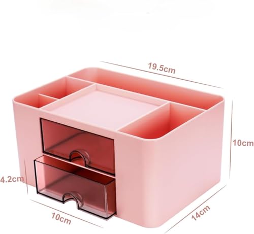 Image of Versatile Desk Organiser with 5 Compartments, 2 Drawers and Multifunctional Storage Options - Ideal for Office Supplies, Stationery and Desk Accessories, Office Organiser (Pink)