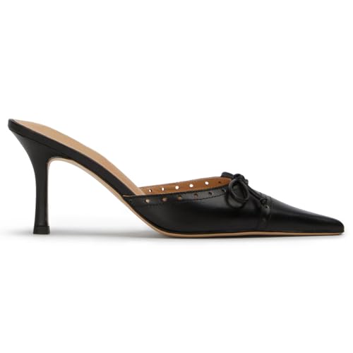 Heeled Mules for Women Bow Tie Pointed Toe Pumps Slip On Dress Heels