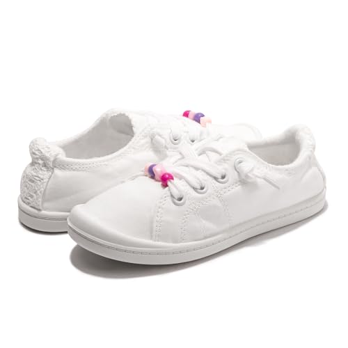 FUNKYMONKEY Girls Canvas Sneakers Lace up Lightweight Casual School Shoes for Toddler/Little Kids4