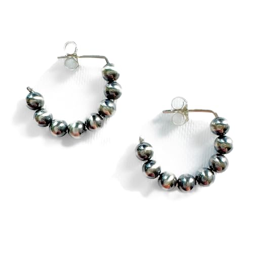Small Sterling Silver Navajo Pearl Style Hoop Earrings for Women Beaded Western Jewelry Handmade in the USA