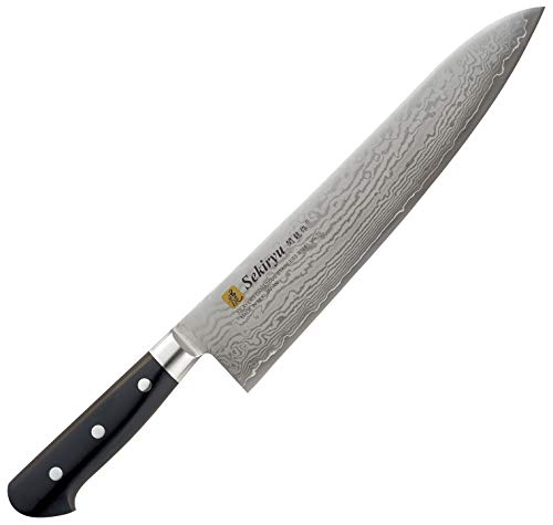 Sekiryu Santoku - Cuchillo de cocina japonés (hoja de 240 mm, acero de damasco de 33 capas, mango ergonómico)
