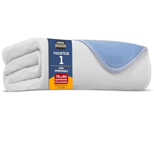 Utopia Bedding Protectores de Cama 75 x 90 cm (Paquete de 1) Blanco/Azul – Protectores de colchón Impermeables, Lavables y Reutilizables