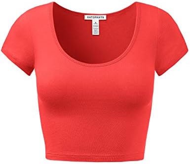 Women's Cotton Crop Tops Short Sleeve Scoop Neck Stretchy Casual Shirt