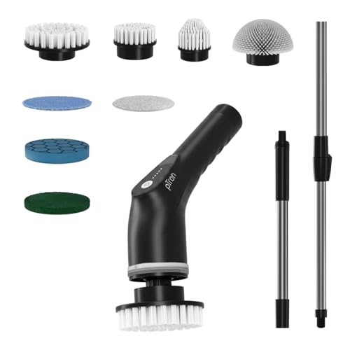 Image of pTron EaseMate Scrubber X1, Electric Spin Scrubber w / 5 Adjustable Speeds, Cleaning Brush Scrubber for Home, 400RPM /min, 120 min Run Time, 8 Replaceable Brush Heads for Bathroom, Floor Tiles (Black)