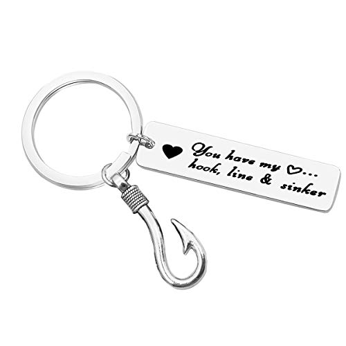 Husband Keychain Gift You Have My Heart,Hook, Line & Sinker Keyring Personalized Fisherman