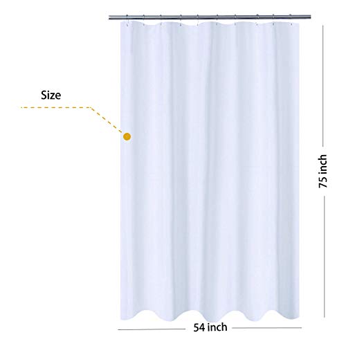 Image of N&Y HOME Fabric Shower Curtain Liner Longer Stall Size 54 x 75 inches, Hotel Quality, Washable, White Bathroom Curtains with Grommets, 54x75