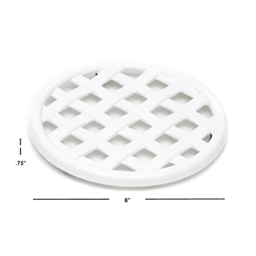 Home Basics Weave Round Cast Iron Trivet | Protect Kitchen Countertops | Use Under A Plant Or On The Dinner Table (White) #TOP6