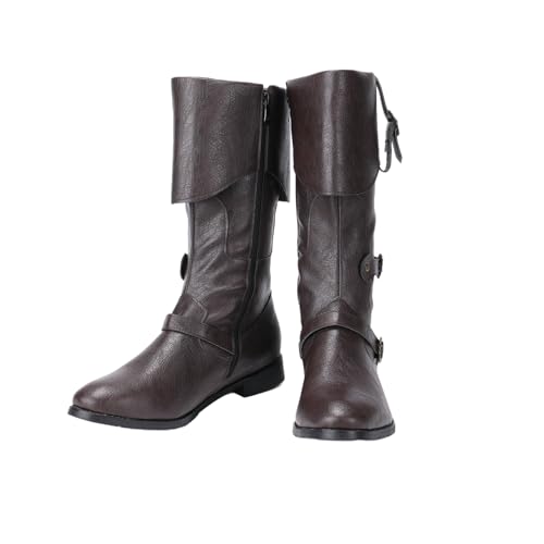 Medieval Faire Knight Boots - Renaissance Market Warrior Footwear, Historical Reenactment Long Boots for Pirate & Noble Cospla Brown by UPUPCOS - Used condition - Image 5