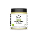 Grizzly Foods • Organic Beef Tallow (1 x 330g) • 100% Natural • High Smoke Point • No Additives • Perfect for Roasting, Baking, Frying • Creamy Texture & Buttery Nutty Aroma • Organic Beef Tallow