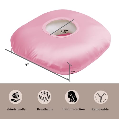 Image of Ear Piercing Pillow for Side Sleepers with Ear Hole, Donut Pillow for Ear with Silky Pillowcase for CNH and Ear Pain Inflammation Pressure Sores Piercing, Ear Guard Pillow (Pink Silk)