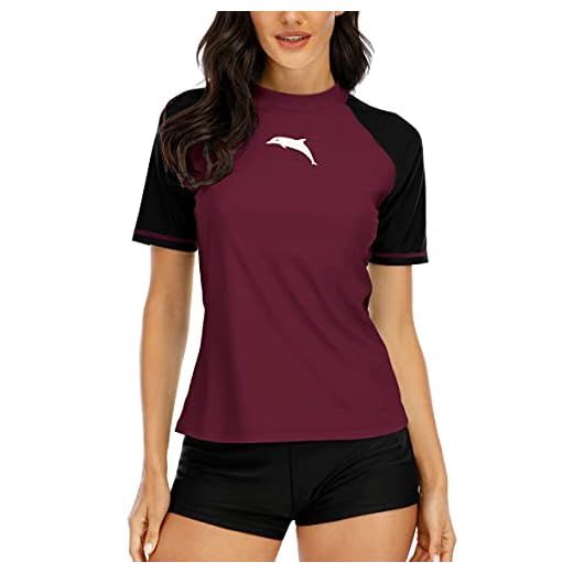 Halcurt Damen Rashguard UV Shirt, Athletic Swim Shirt,Kurzarm Badeshirt Badenmode Tankini