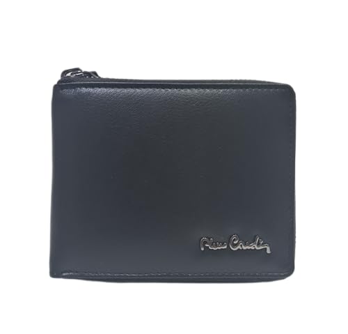 Pierre Cardin Geldbörse aus echtem Leder mit Reißverschluss und Logo aus brüniertem Metall, 7 Kartenfächer, doppeltes Fach für Banknoten, Geldbörse, Maße 12 x 9,5 x 2 cm, Art. 8818 a, Farbe Schwarz