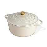 Nuovva Enamelled Cast Iron Dutch Oven Pot with Lid – 5 Quart Casserole Dish – Ceramic Dutch Oven for Bread Baking, Roasting, Braising & Stews – Oven Safe up to 500°F – 24cm Cream