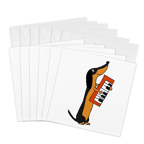 Cartes de vœux teckel musicien 3dRose | Lot de 6 cartes 15x15 cm pour enveloppes