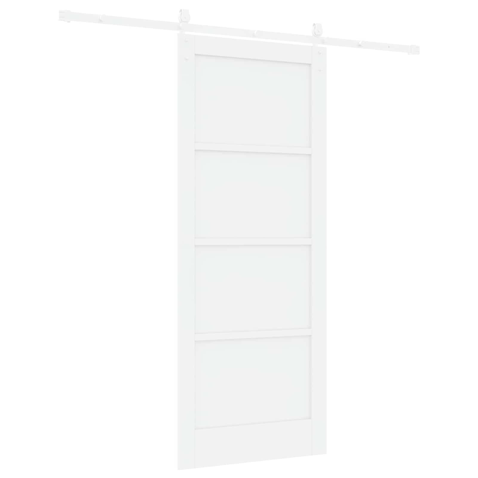 Puerta corredera ORKDAL blanca de madera de pino maciza de 83 x 202 cm con riel deslizante de acero pulverizado, deslizamiento silencioso, diseño que ahorra espacio para interiores y fácil