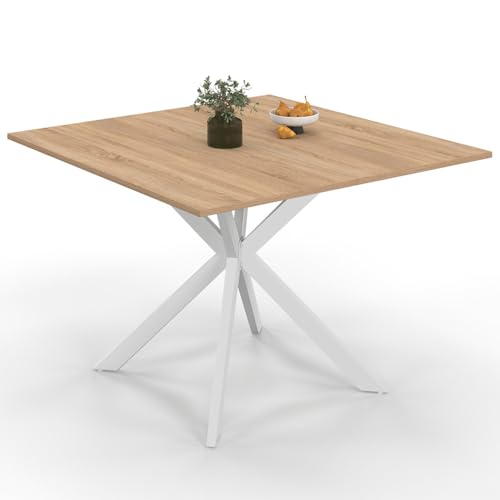 IDMarket Alix - Mesa de comedor cuadrada para 8 personas, diseño de araña, madera y blanco, 110 cm