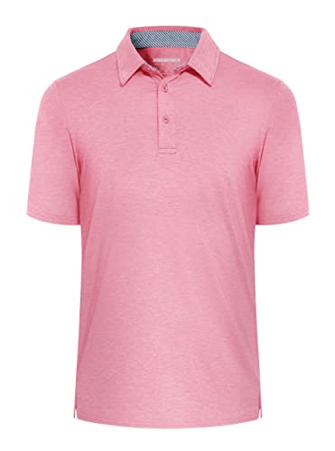 EKLENTSON Men's Polo Shirts Moisture Wicking Quick Dry Lightweight T Shirt Regular Fit Short Sleeve Polo,Pink,L