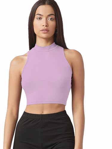 Image of Sugathari Women's & Girls' Solid Ribbed High Neck Sleeveless Crop Tops for Women (Top 37)