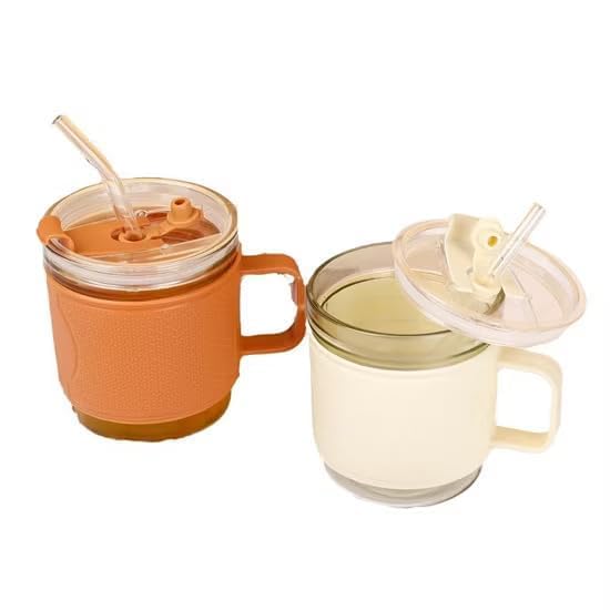 OTIZ Glass Sippy Cup with Silicone Sleeve and Straw Leak Proof Kids Training Mug with Handle Reusable Milk and Juice Tumbler for Toddlers and Adults Durable Borosilicate Glass Cup with Lid and Straw-image-35